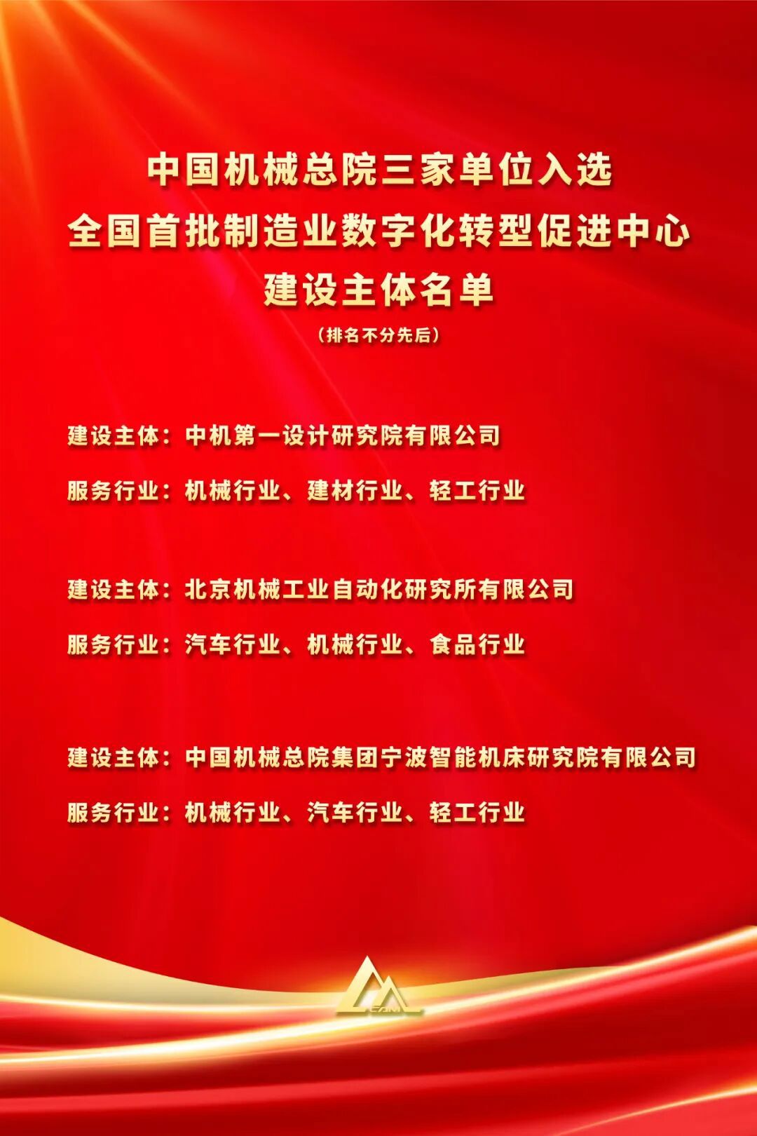 全國首批！中國機械總院三家單位入選工信部首批制造業(yè)數(shù)字化轉(zhuǎn)型促進中心建設(shè)主體名單